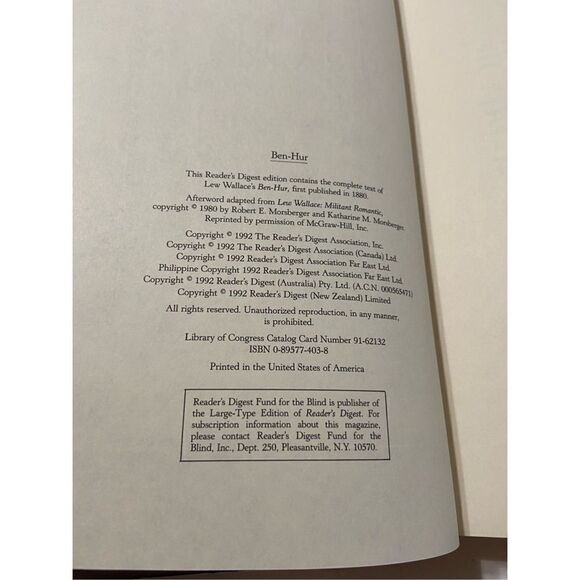 BEN HUR by LEW WALLACE (1992 READER'S DIGEST WORLD'S BEST READING w/ INSERT) - Picture 8 of 8
